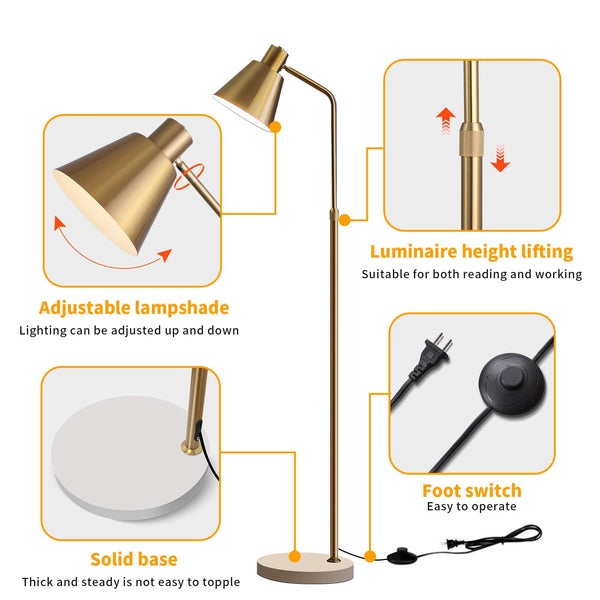 Gold Brass Adjustable LED Floor Lamp