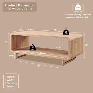 2-Tier Coffee Table with Storage Shelf | Curved Profile, Engineered Wood