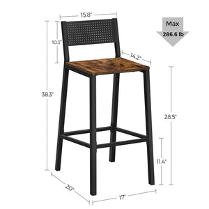 Industrial Bar Stools Set of 2 with Backrest