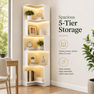 6-Tier Corner Bookshelf with LED Lights