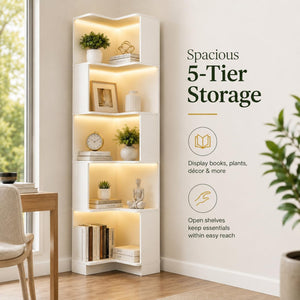 6-Tier Corner Bookshelf with LED Lights