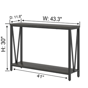 Narrow Console Table with 2-Tier Shelves | Industrial Entryway & Sofa Table