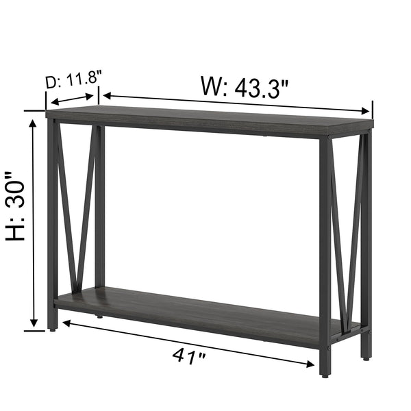 Narrow Console Table with 2-Tier Shelves | Industrial Entryway & Sofa Table
