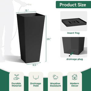 Large 28-Inch Tall Planters Set of 2 with Drainage Hole and Tray