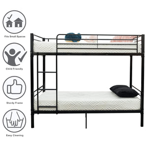 Twin Over Twin Metal Bunk Bed with Flat Ladder & High Guardrail