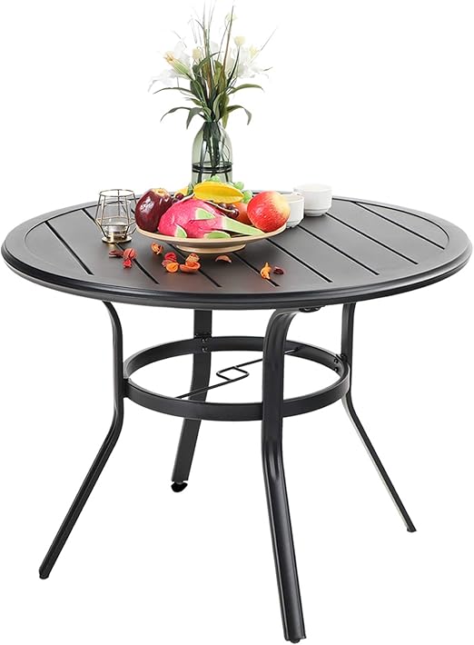 Round Metal Outdoor Dining Table with Umbrella Hole