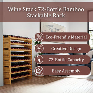 72-Bottle Bamboo Stackable Freestanding Wine Rack