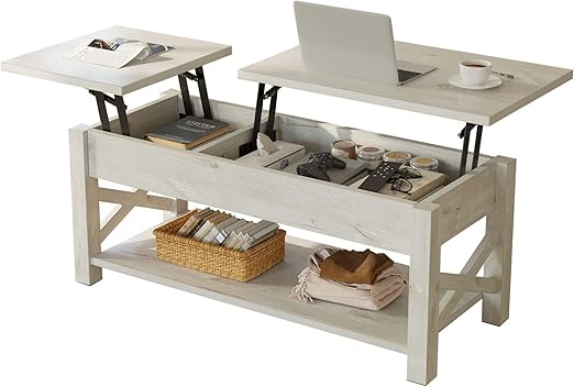 Lift Top Coffee Table with Hidden Storage & Open Shelf