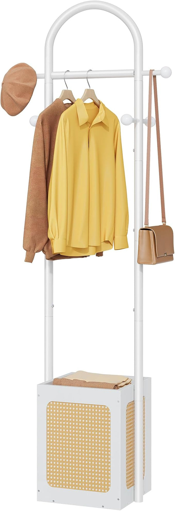 Coat Rack Stand with Rattan Design & Wooden Base