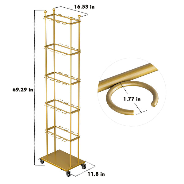 5-Tier Metal Champagne Wall Stand – 40-Glass Stemware Display Rack