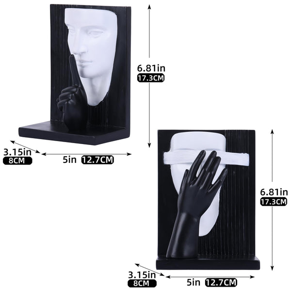Decorative Bookends Set – Resin Face Sculptures, 2 Styles