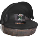Outdoor Round Rattan Daybed with Retractable Canopy & Adjustable Coffee Table