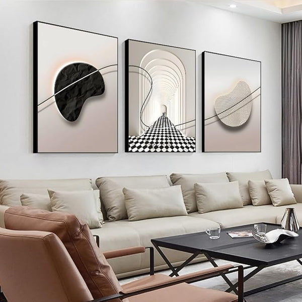 Abstract Black & White Framed Wall Art Set of 3