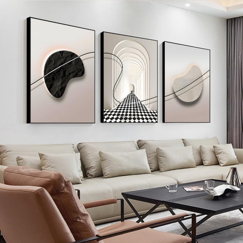 Abstract Black & White Framed Wall Art Set of 3