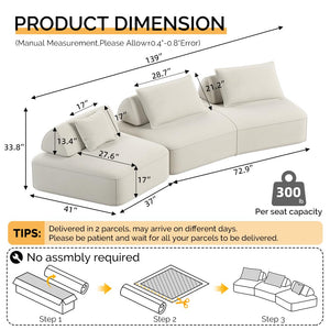 Oversized Modular Sectional Sofa with Removable Backrests & Deep Seat