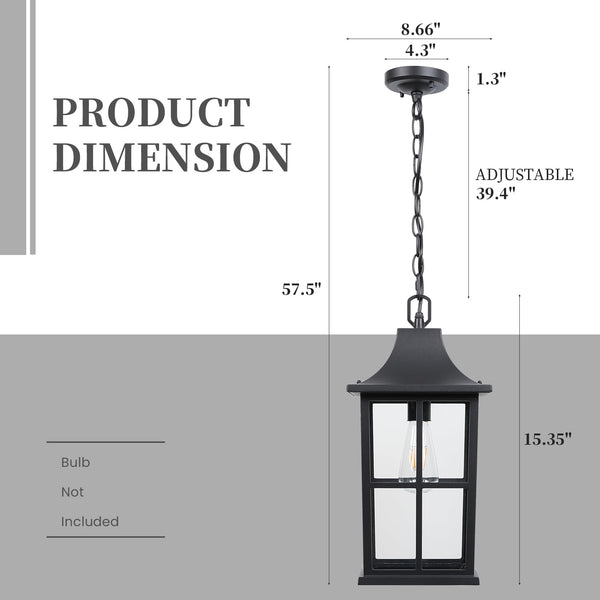 Large Outdoor Pendant Light Fixture – Black Modern Hanging Porch Lantern