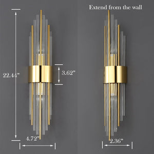 2-Light Modern Gold Wall Sconce with Clear Glass Crystal