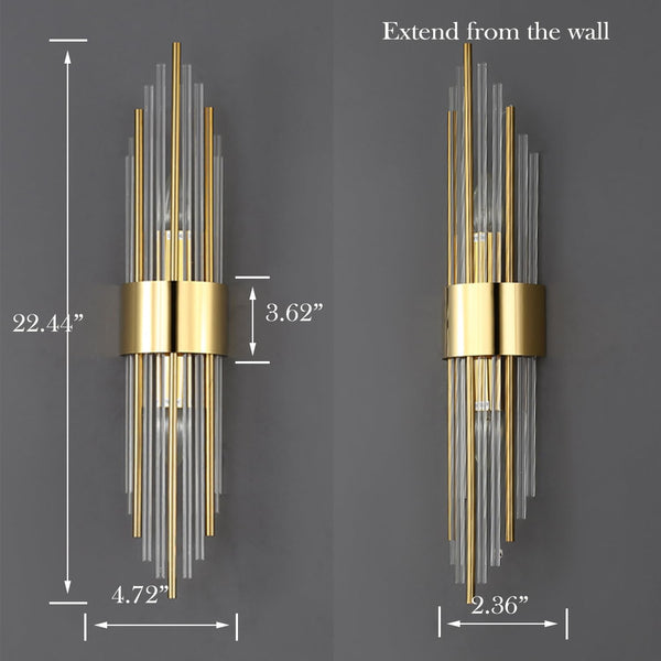 2-Light Modern Gold Wall Sconce with Clear Glass Crystal
