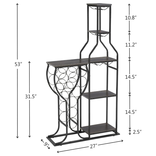 5-Tier Freestanding Wine Rack with Glass Holder