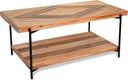 Solid Wood End Table with Metal Frame – 2-Tier Storage Shelf