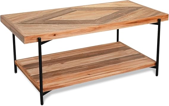 Solid Wood End Table with Metal Frame – 2-Tier Storage Shelf