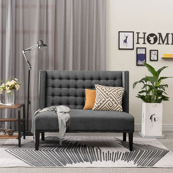 Tufted Loveseat Sofa with Wooden Legs – 2-Seat Upholstered Couch