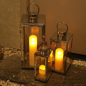 Stainless Steel Glass Candle Lanterns Set of 3 – Indoor & Outdoor Decorative Lanterns