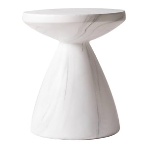 Round Fiberstone Side Table with Hourglass Pedestal Base – Indoor & Outdoor Accent Table