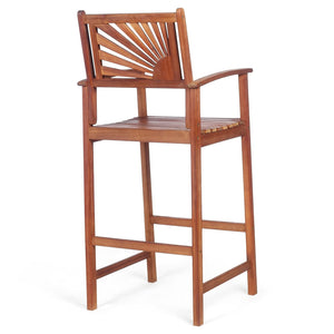 Outdoor Acacia Wood Bar Stools with Sunflower Backrest & Armrests