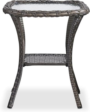 2-Tier Outdoor Rattan Coffee Table with Storage