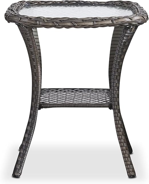 Wicker Patio Coffee Table with 2-Tier Storage