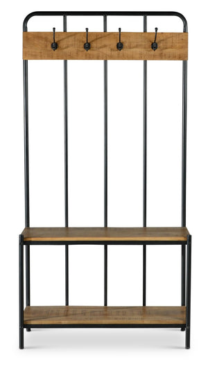 Hall Tree with Coat Rack, Hooks & 2 Bottom Storage Shelves