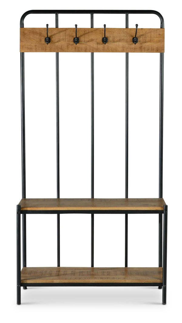 Hall Tree with Coat Rack, Hooks & 2 Bottom Storage Shelves