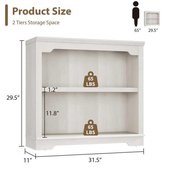 2-Tier Engineered Wood Bookshelf with Open Display Storage