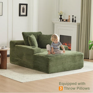 Oversized Corduroy Chaise Lounge Sofa Chair with Pillows & Cup Holders