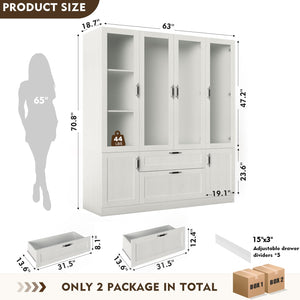 6-Door Wardrobe Armoire with Frosted Glass