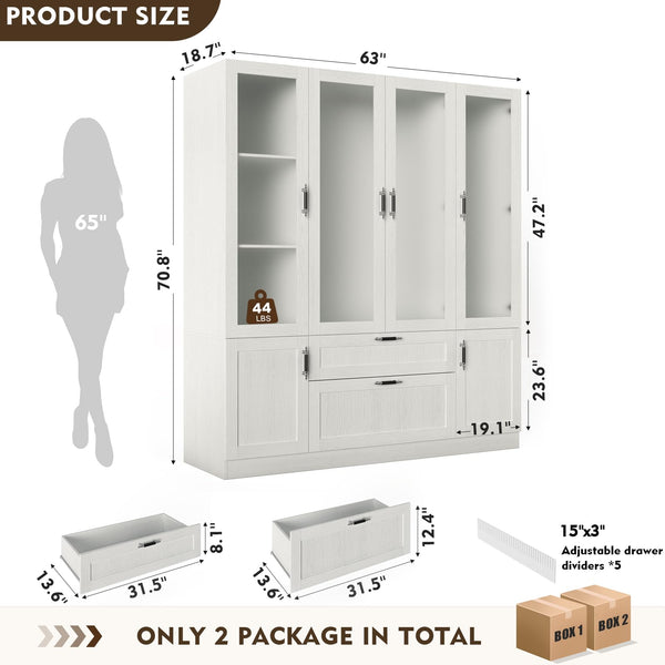 6-Door Wardrobe Armoire with Frosted Glass