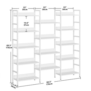 Triple Wide 5-Tier Industrial Bookshelf with Metal Frame