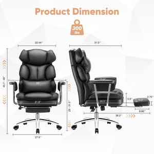 Ergonomic High Back Office Chair with Footrest & Lumbar Support – Reclining PU Leather