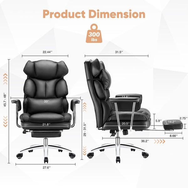 Ergonomic High Back Office Chair with Footrest & Lumbar Support – Reclining PU Leather