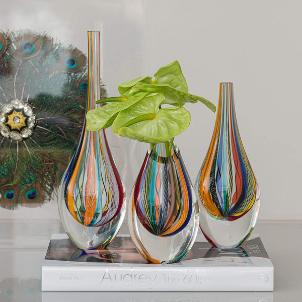 Hand Blown Glass Drop Vase — Murano Style Art Glass