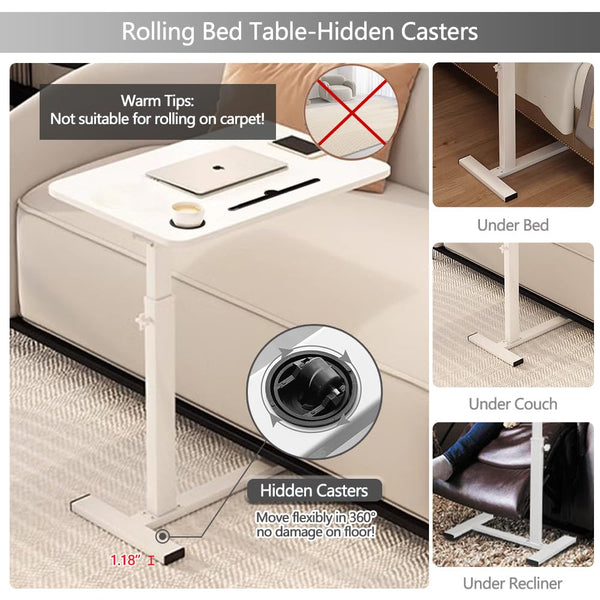 Adjustable Overbed Table with Wheels & Cup Holder