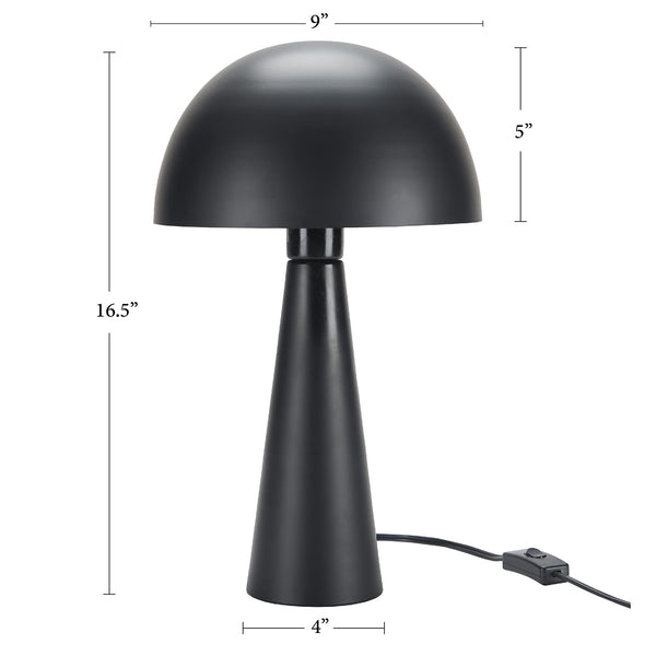 Mushroom Table Lamp 16" | Matte Black Metal Accent Light