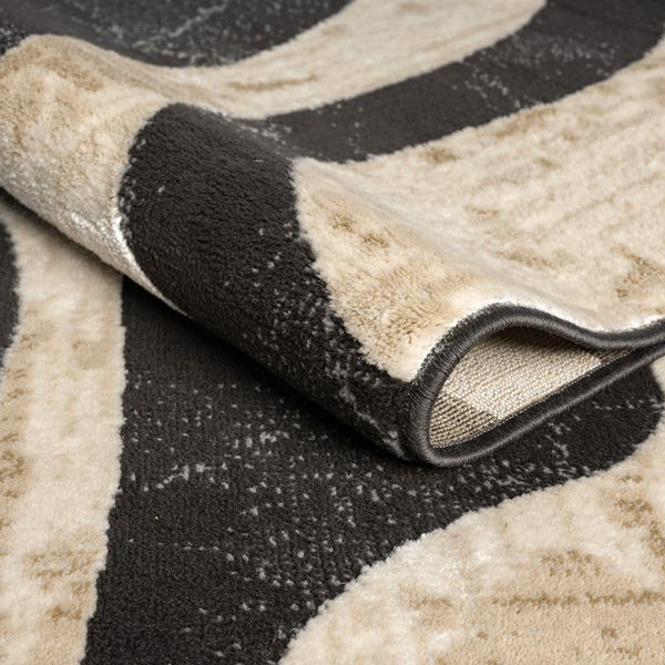 Beige & Black Swirl Modern Area Rug