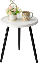 Small Round Side Table with Wooden Tray & Metal Legs