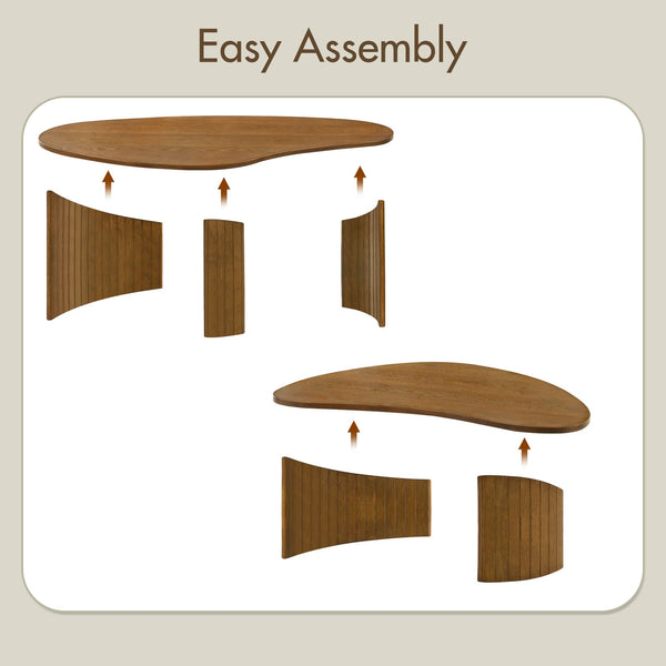 Nesting Coffee Tables Set of 2 – Oval Mid-Century Modern with Fluted Legs