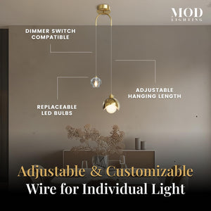 Gold Crystal Modern Pendant Light – Dimmable LED, Adjustable Hanging