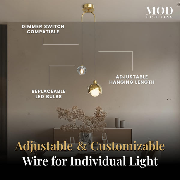 Gold Crystal Modern Pendant Light – Dimmable LED, Adjustable Hanging