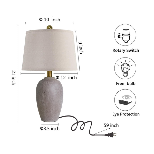 Farmhouse Ceramic Table Lamp Set of 2 with LED Bulbs
