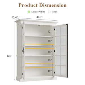 65" Glass Door Display Cabinet – 5-Tier Bookcase with Adjustable Shelves